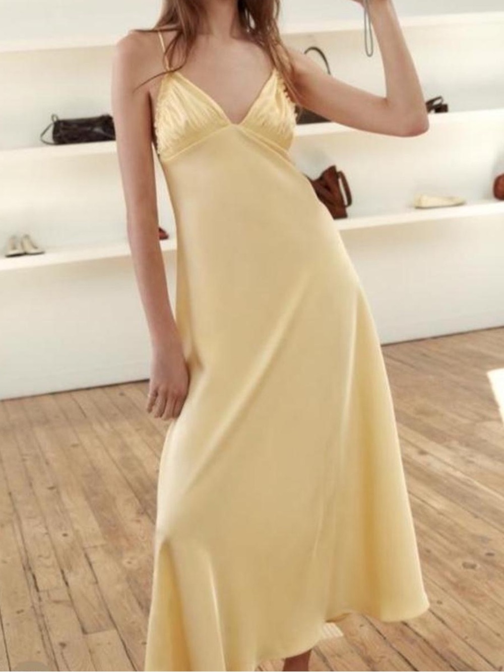 Zara Pale Yellow Satin Slip Dress